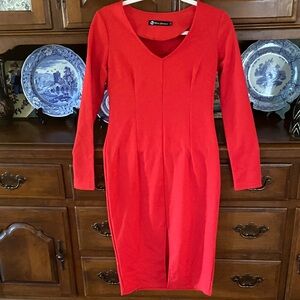 New Directions Vibrant Red Long Sleeve Dress